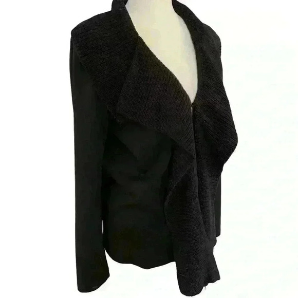 Dana Buchman Open Front Cardigan Flutter Lapel Size M/L Black Lightweight Fall - Picture 5 of 9